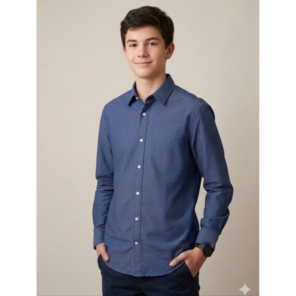 Dockers Boys Blue Polka Dot Long Sleeve Button Down Shirt Size XL (18) 🐈